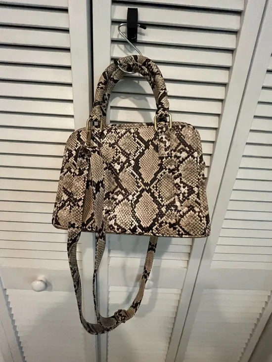 Python-Print Top-Handle Crossbody Bag in Beige and Brown - Picture 1 of 4